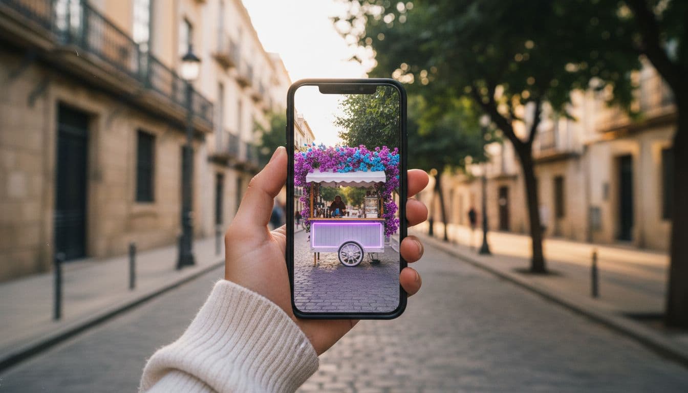 縦に持ったスマホとワイド表示の同じクリップを映すノートパソコンでAI動画のアスペクト比テストを確認するクリエイター