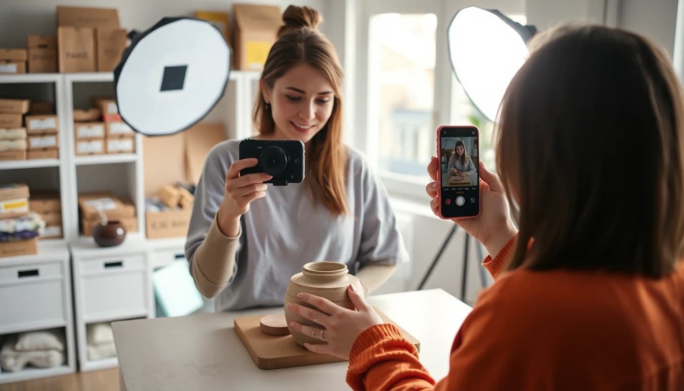 スマホで写真から商品動画を作る小規模事業主の女性