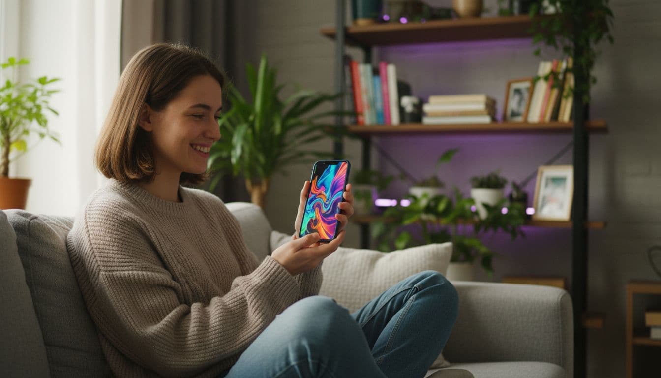 Personne utilisant un outil de génération de vidéo IA sur un smartphone pour transformer un prompt en clip vidéo