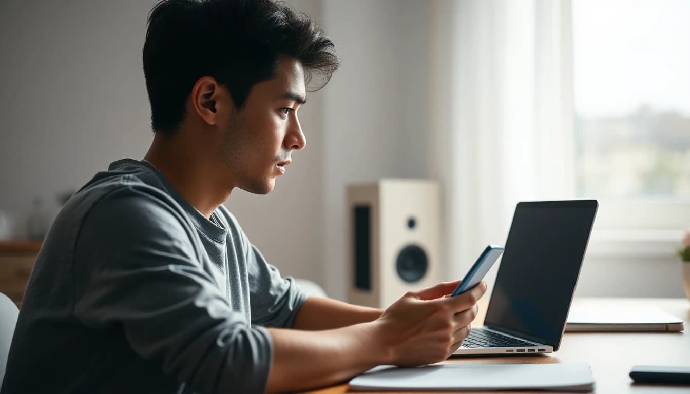 Person testing a premium model against a free draft in an AI video maker at a desk