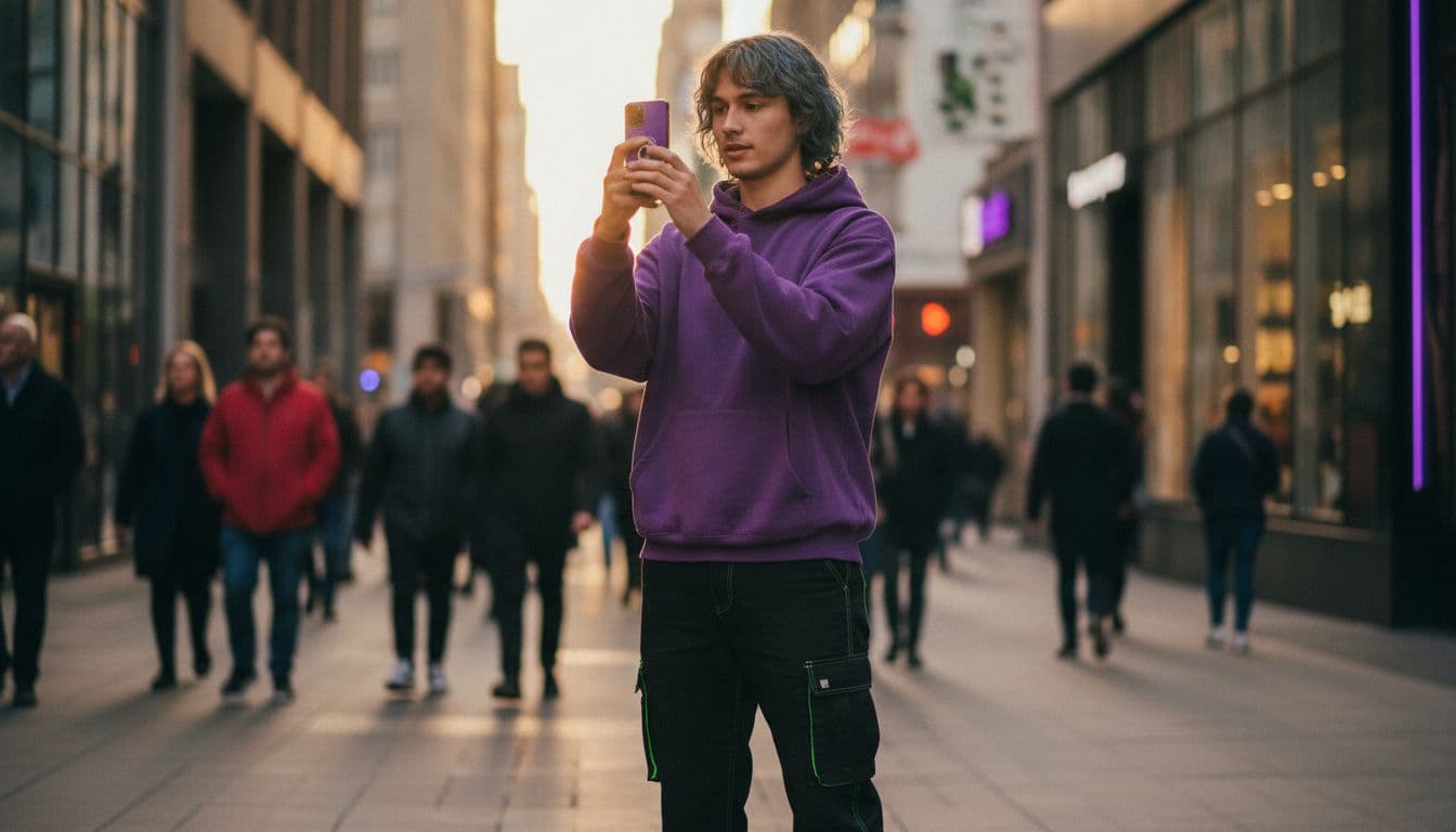 Maker filmt een verticale clip op een telefoon voor TikTok en Reels met een AI video maker