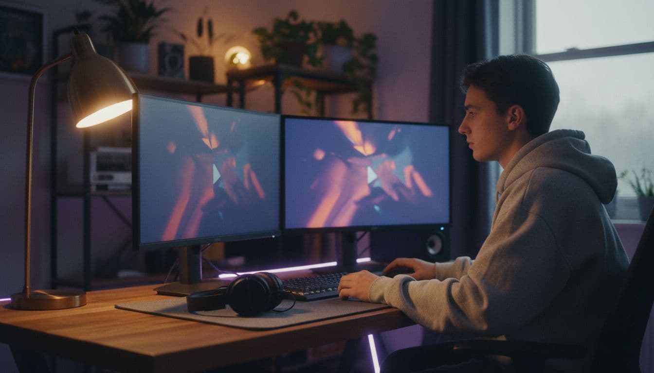Filmeditor prüft mehrere kurze Videotakes auf einer Timeline am Schreibtisch
