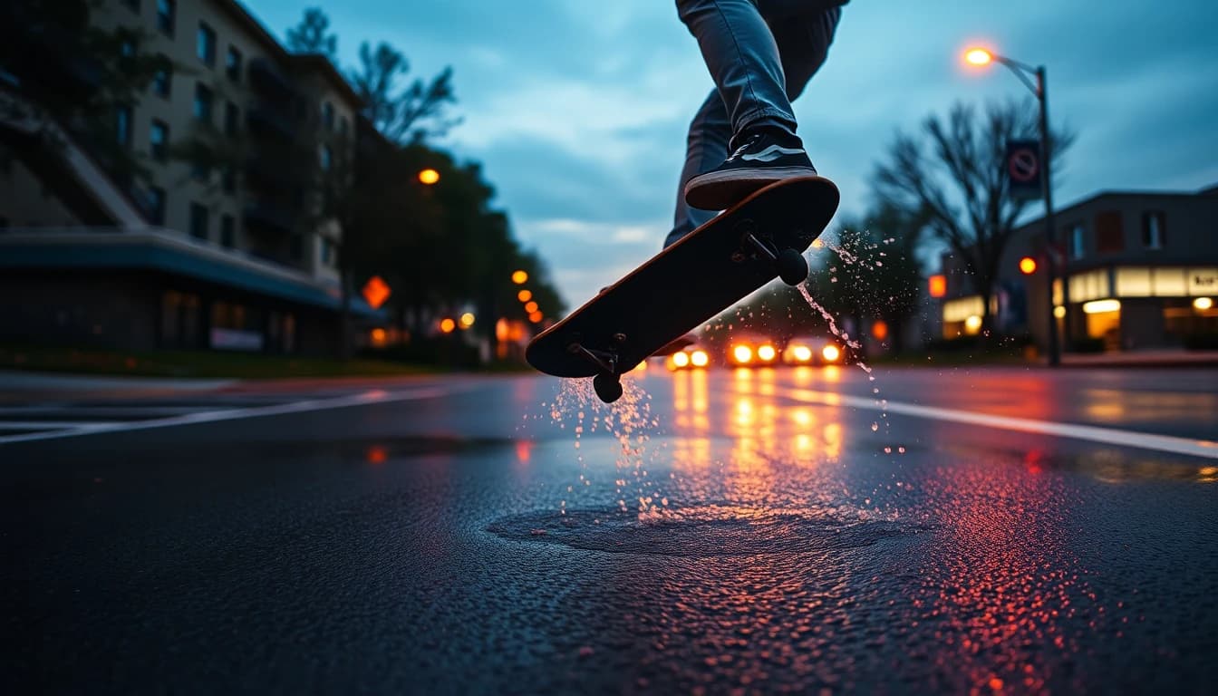 Skateboarder in motion at dusk, the kind of fast action clip AI video models are tested on
