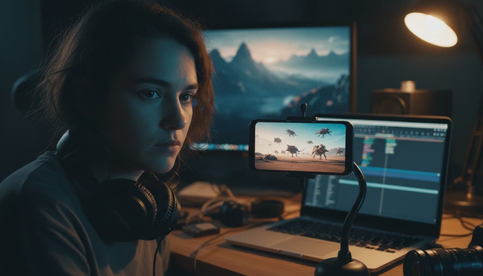 Filmmaker reviewing a 30-second AI-generated video clip created with WAN 3.0 in the VIBE app