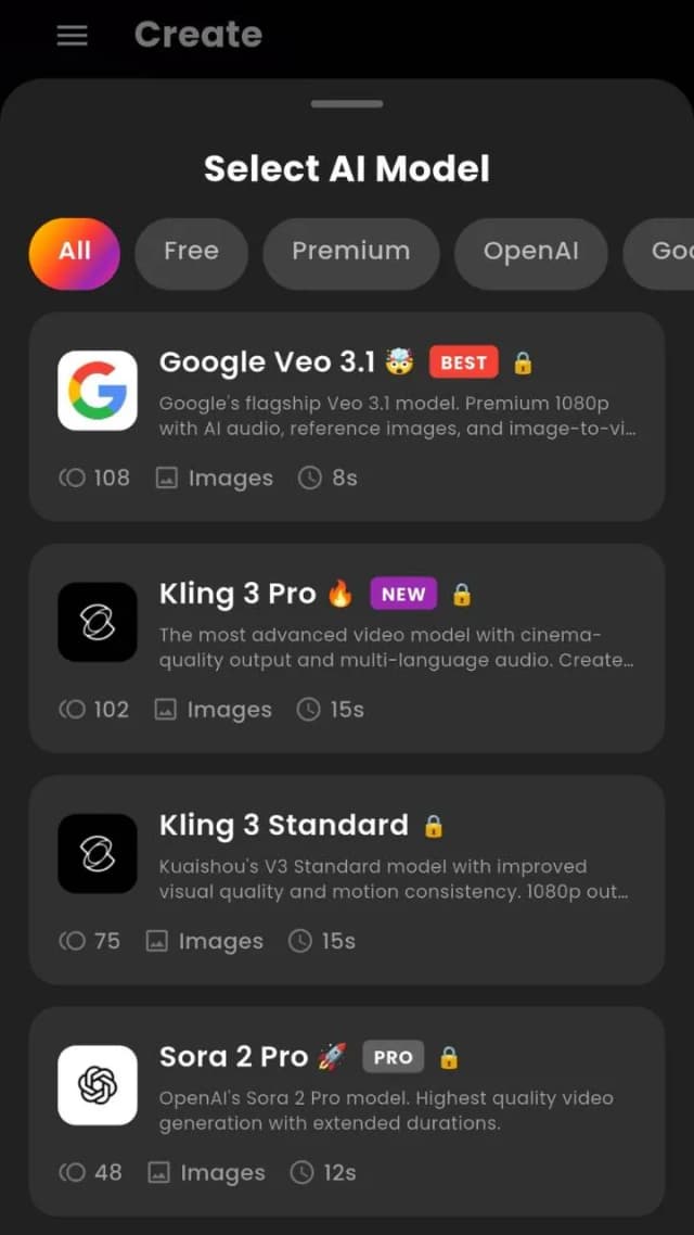Tela de resultados de vídeo gerado do VIBE